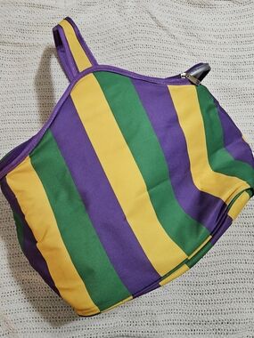 STRIPED MARDI GRAS COOLER BAG in Purple, Green & Yellow